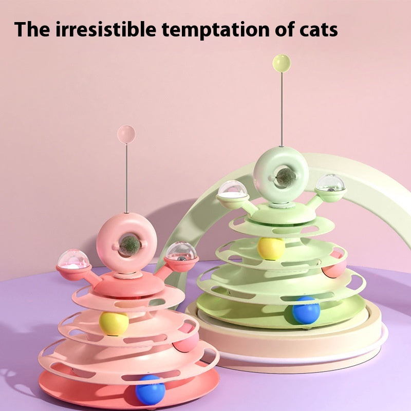 4-Level Cat Toy Tower – Interactive Roller Ball Turntable for Smart Play & Training