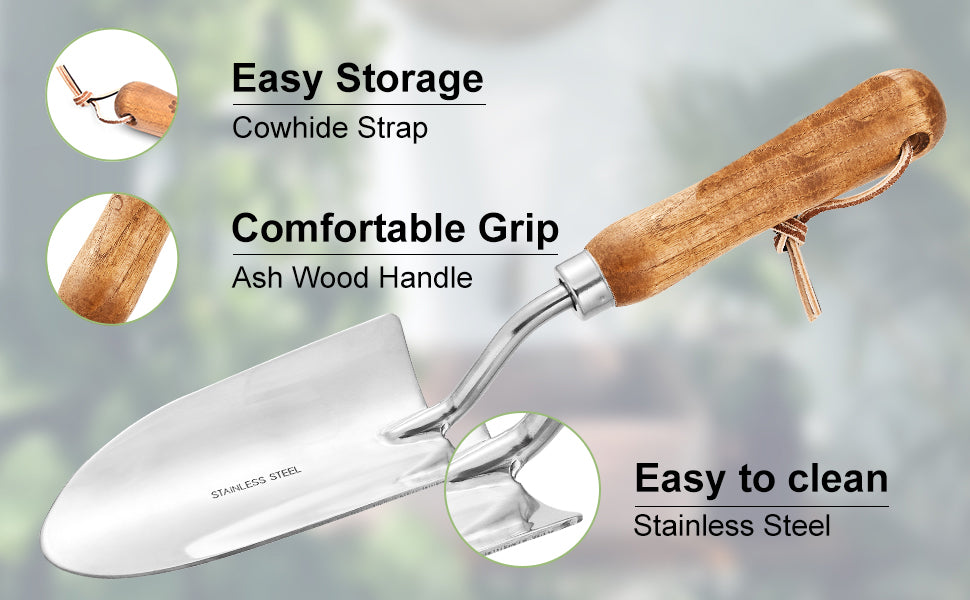 4-Piece Garden Tool Set – Stainless Steel Tools with Ergonomic Wooden Handles
