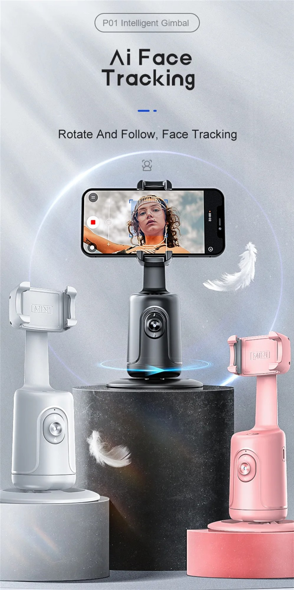 360° AI Auto Face Tracking Gimbal – Smart Phone Stabilizer for Vlogging, Video & Live Streaming