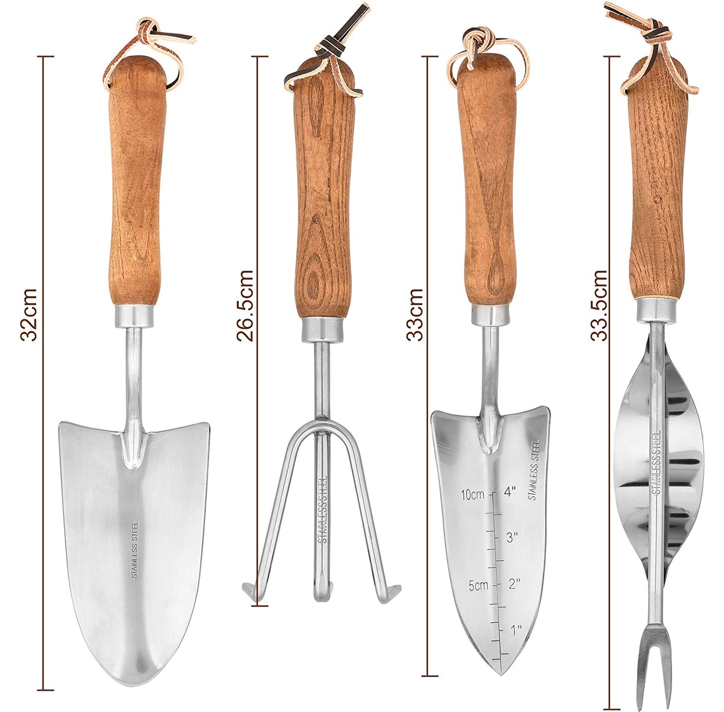 4-Piece Garden Tool Set – Stainless Steel Tools with Ergonomic Wooden Handles