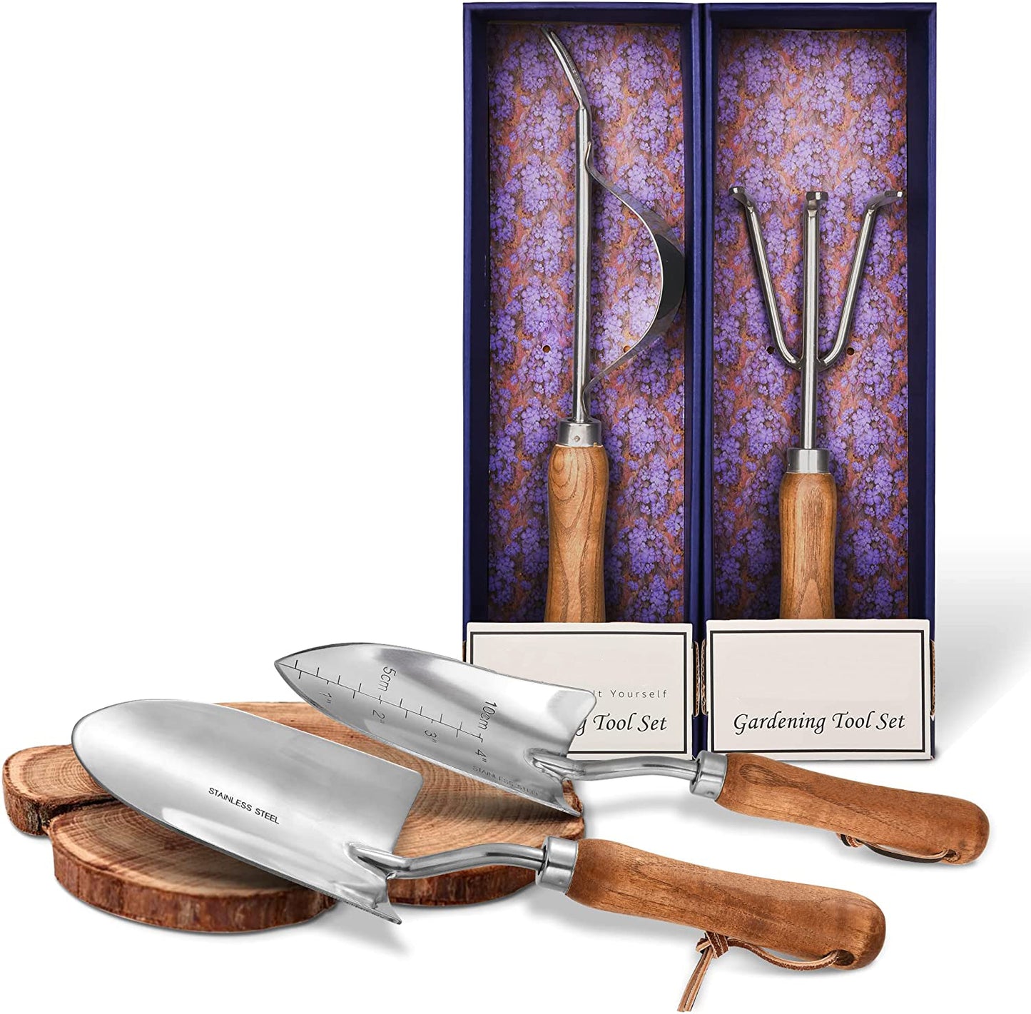 4-Piece Garden Tool Set – Stainless Steel Tools with Ergonomic Wooden Handles