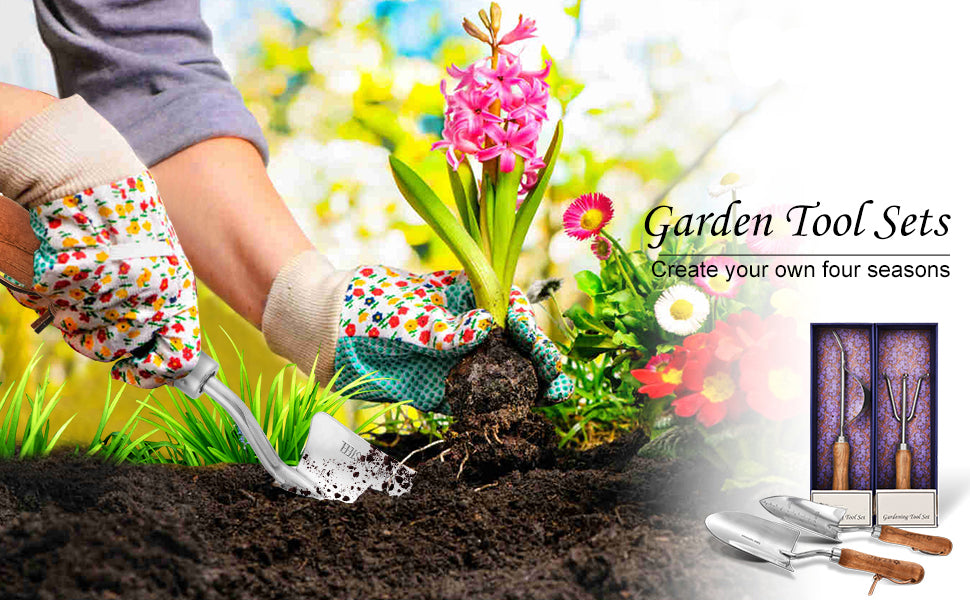 4-Piece Garden Tool Set – Stainless Steel Tools with Ergonomic Wooden Handles