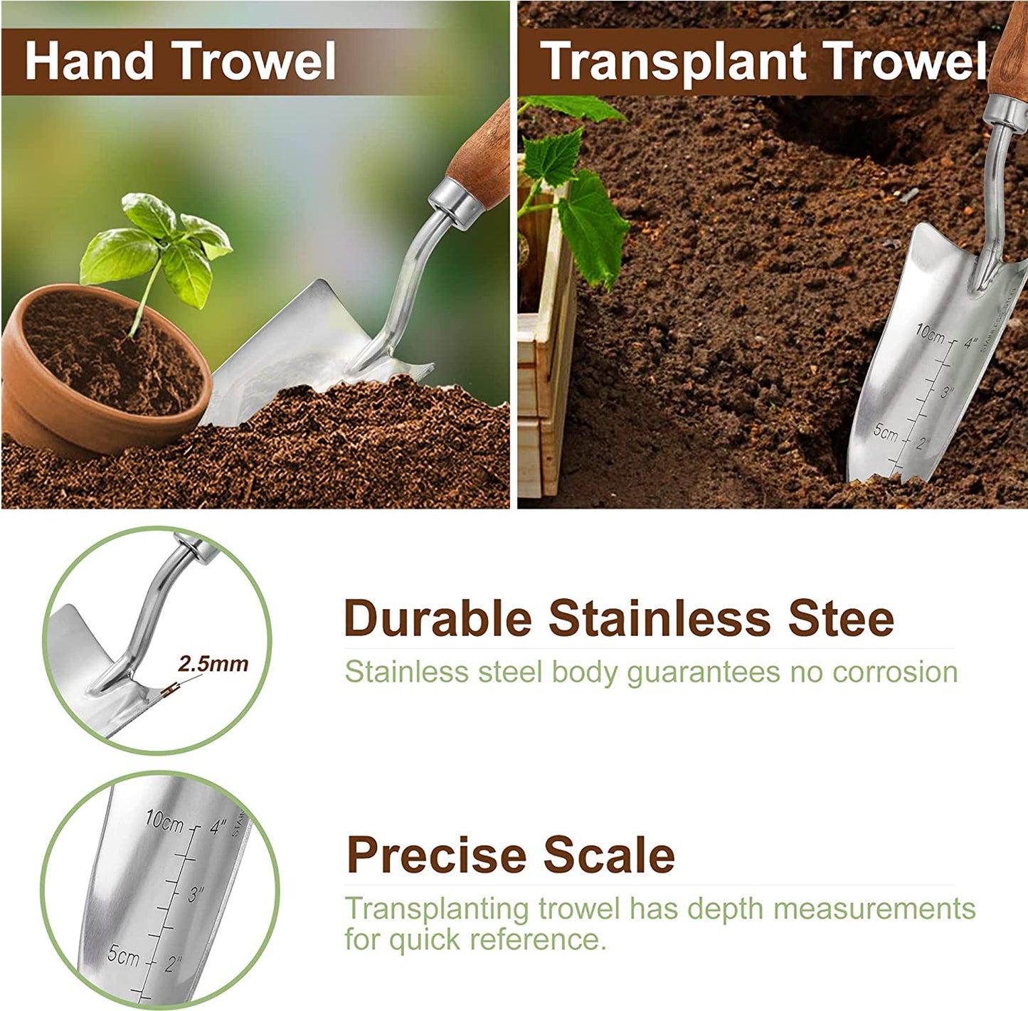 4-Piece Garden Tool Set – Stainless Steel Tools with Ergonomic Wooden Handles