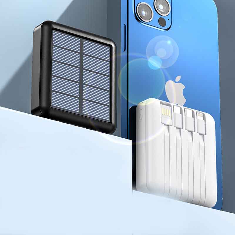 Mini Portable Solar Power Bank with Built-in Charging Cable – Compact Emergency Charger