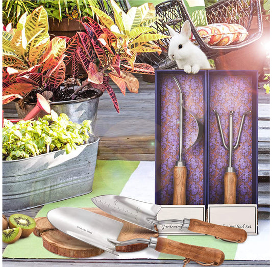 4-Piece Garden Tool Set – Stainless Steel Tools with Ergonomic Wooden Handles