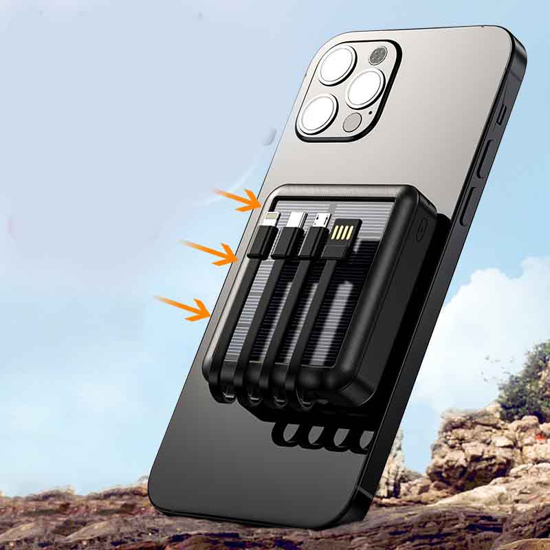 Mini Portable Solar Power Bank with Built-in Charging Cable – Compact Emergency Charger