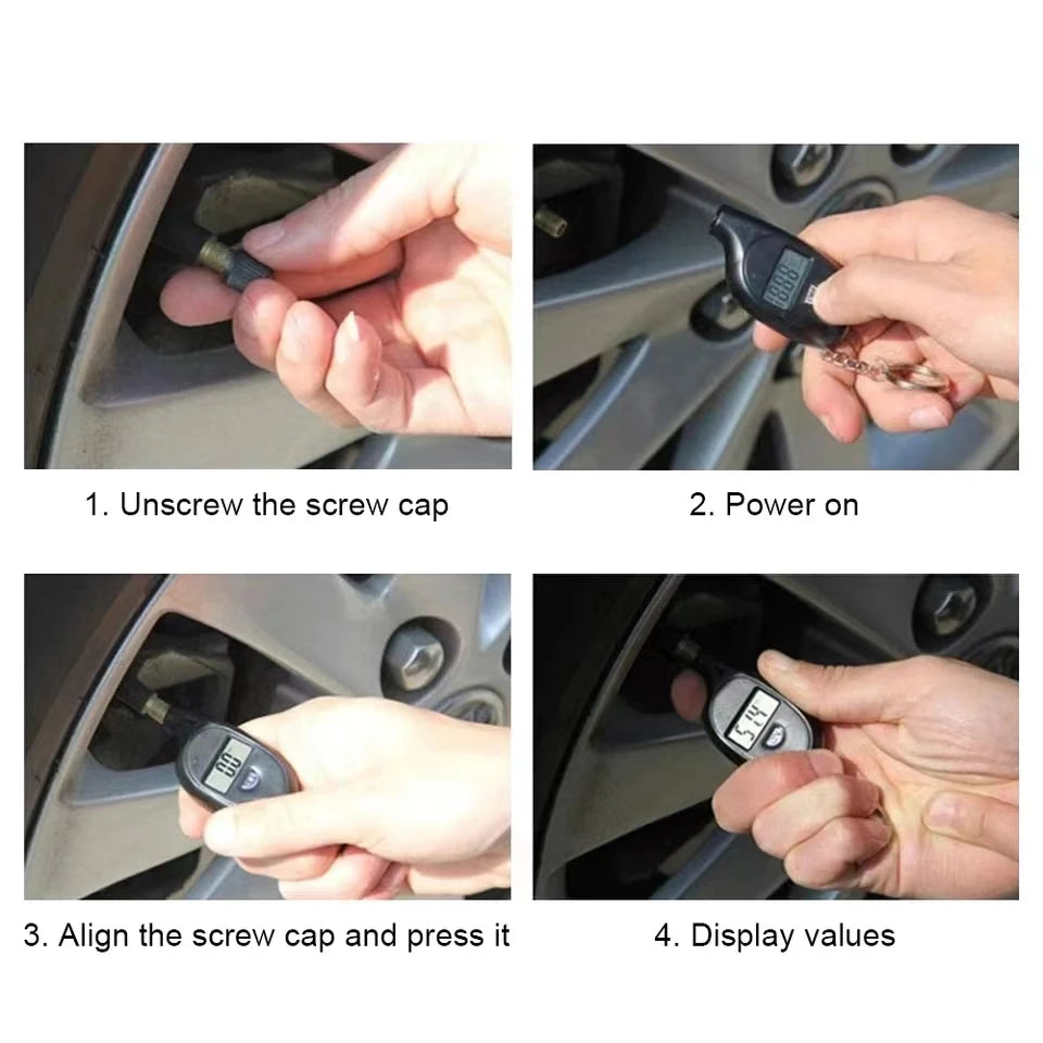 Digital Tire Pressure Gauge with LCD Display – Car &amp; Motorcycle Air Pressure Tester Meter