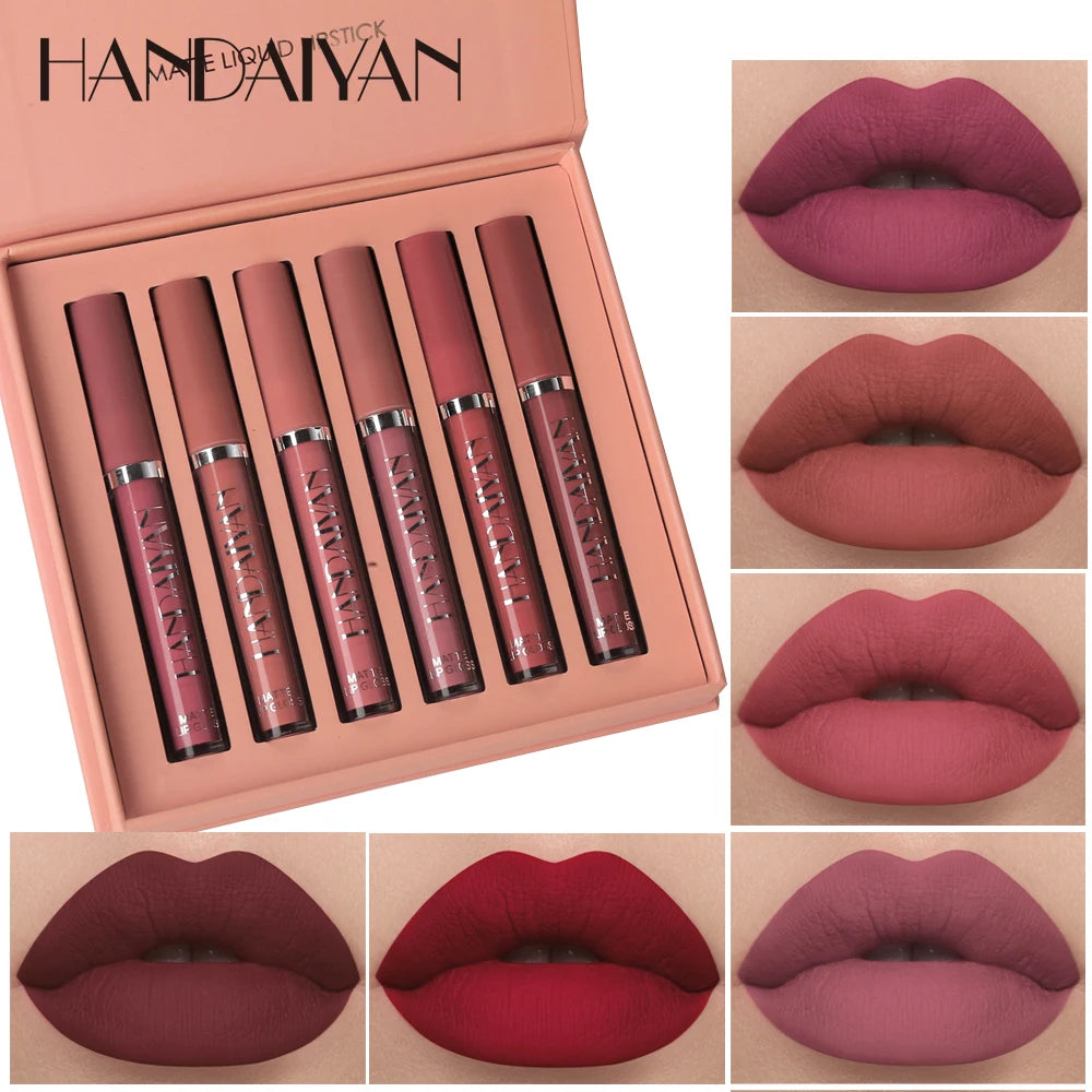 6-Pack Long-Lasting Liquid Lipstick Set – Non-Stick Cup, Matte Finish Lip Glosses in Gift Box