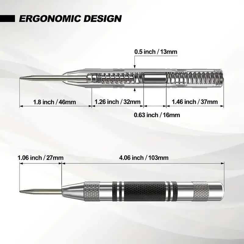 Automatic Center Punch — Spring-Loaded Heavy-Duty Kerner &amp; Drill