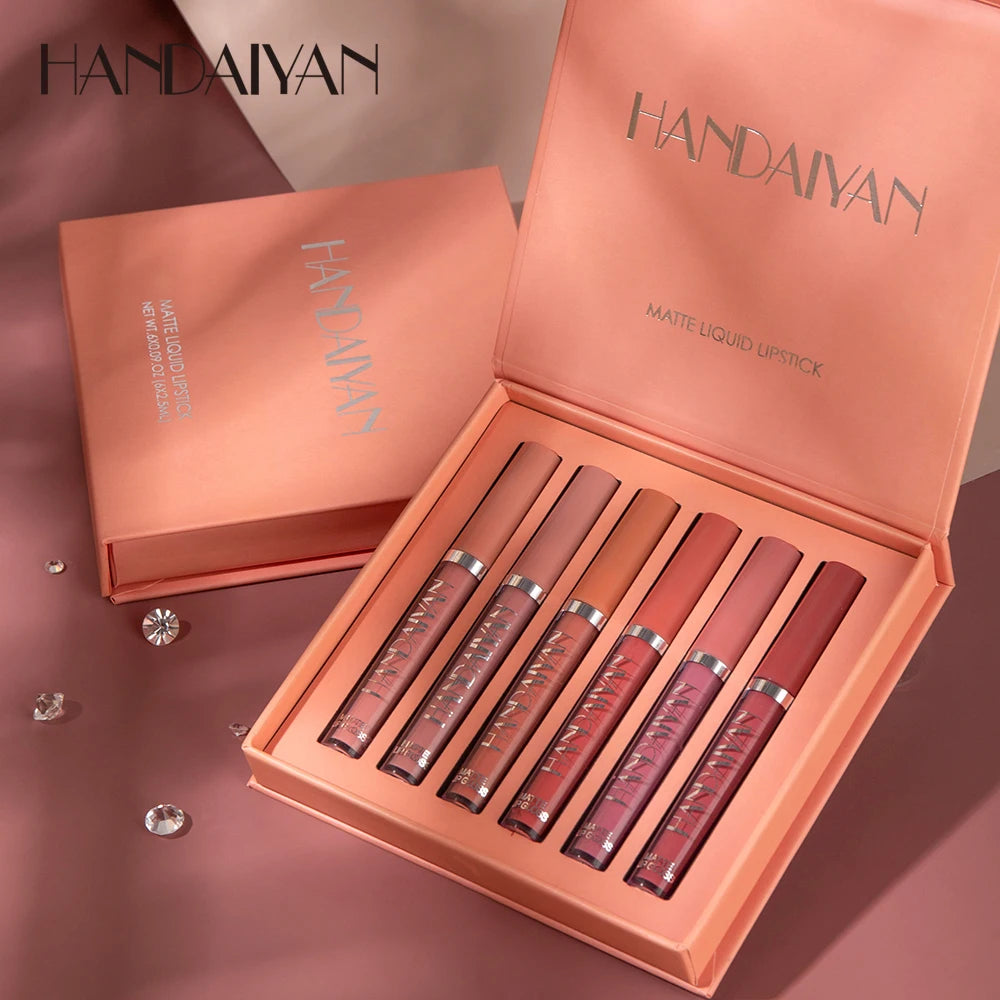6-Pack Long-Lasting Liquid Lipstick Set – Non-Stick Cup, Matte Finish Lip Glosses in Gift Box