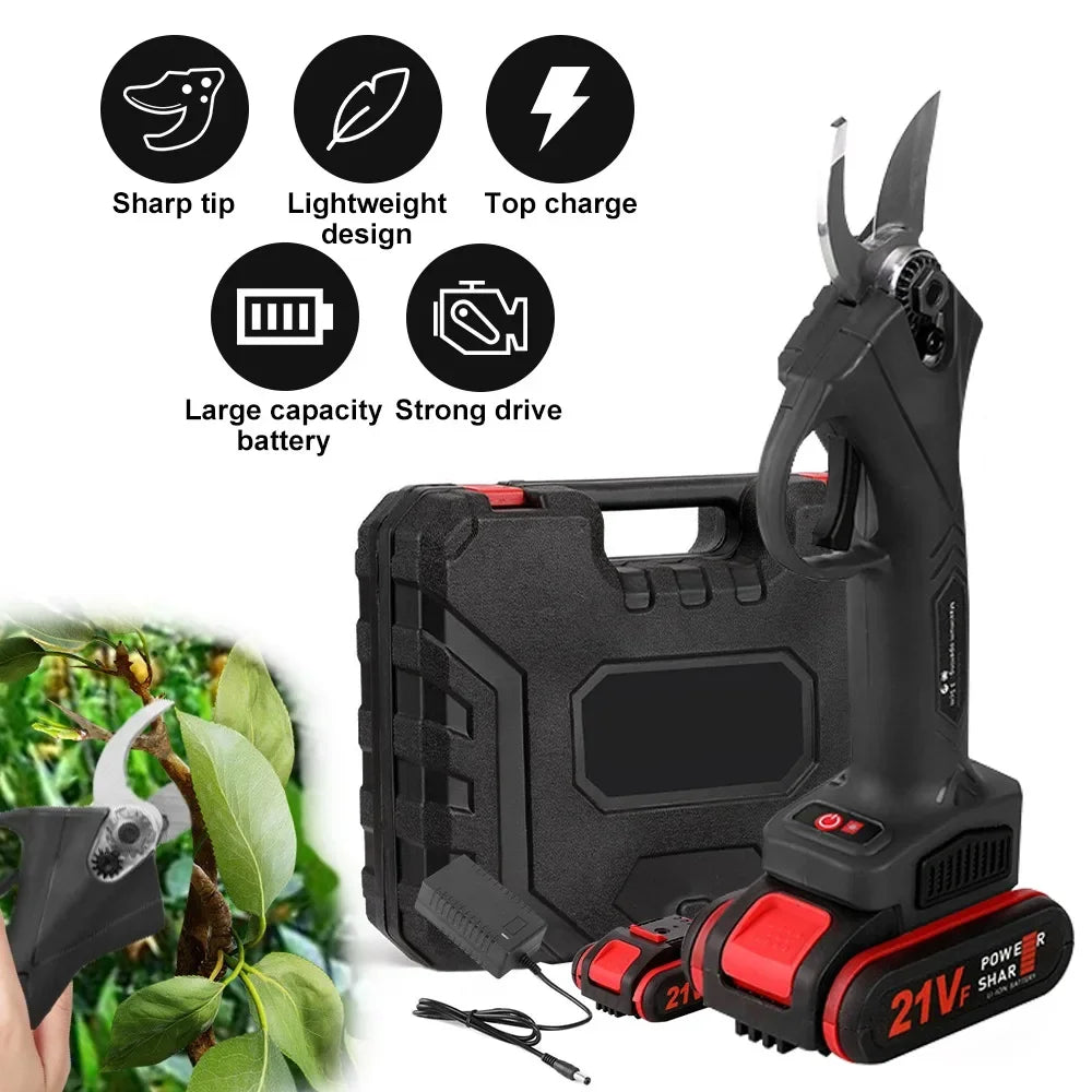 21V Cordless Electric Pruning Shears – 35mm Heavy-Duty Garden Cutter with 2x 7500mAh Batteries