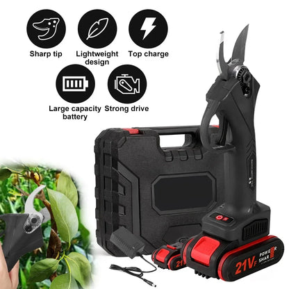 21V Cordless Electric Pruning Shears – 35mm Heavy-Duty Garden Cutter with 2x 7500mAh Batteries