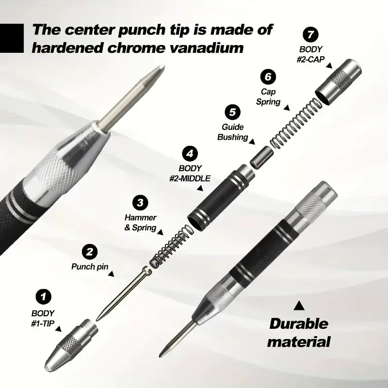 Automatic Center Punch — Spring-Loaded Heavy-Duty Kerner &amp; Drill