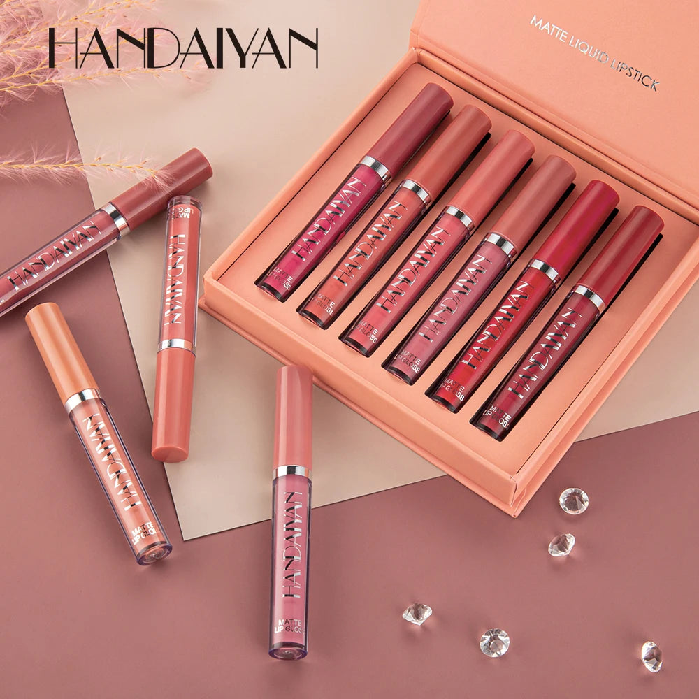 6-Pack Long-Lasting Liquid Lipstick Set – Non-Stick Cup, Matte Finish Lip Glosses in Gift Box